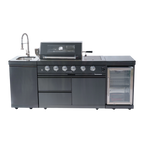 NG 85" 4-Burner 72,000 BTU Black Outdoor Kitchen Island Grill + Refrigerator + Sink