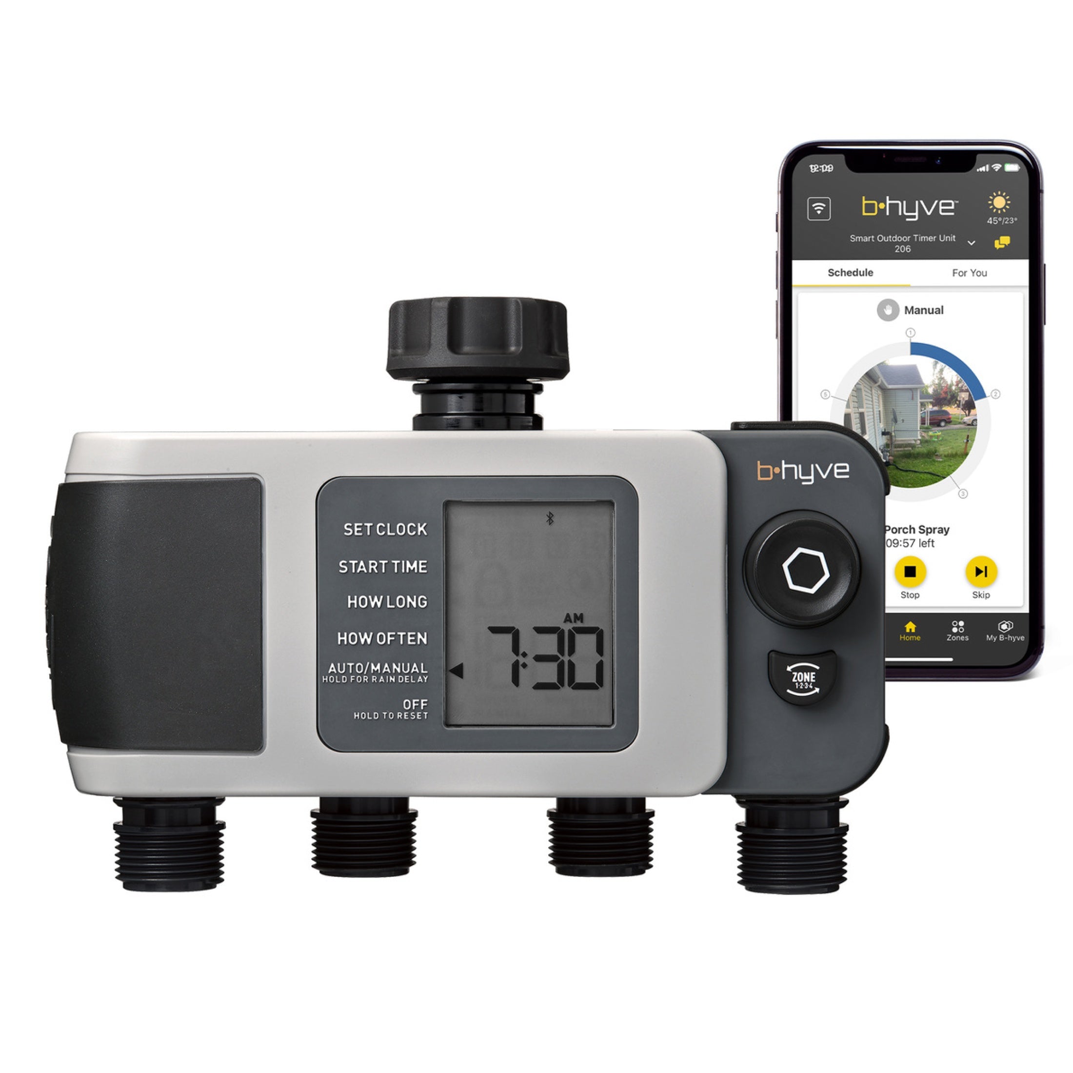 B-hyve XD 4-Outlet Bluetooth Hose Faucet Sprinkler Timer | 24634