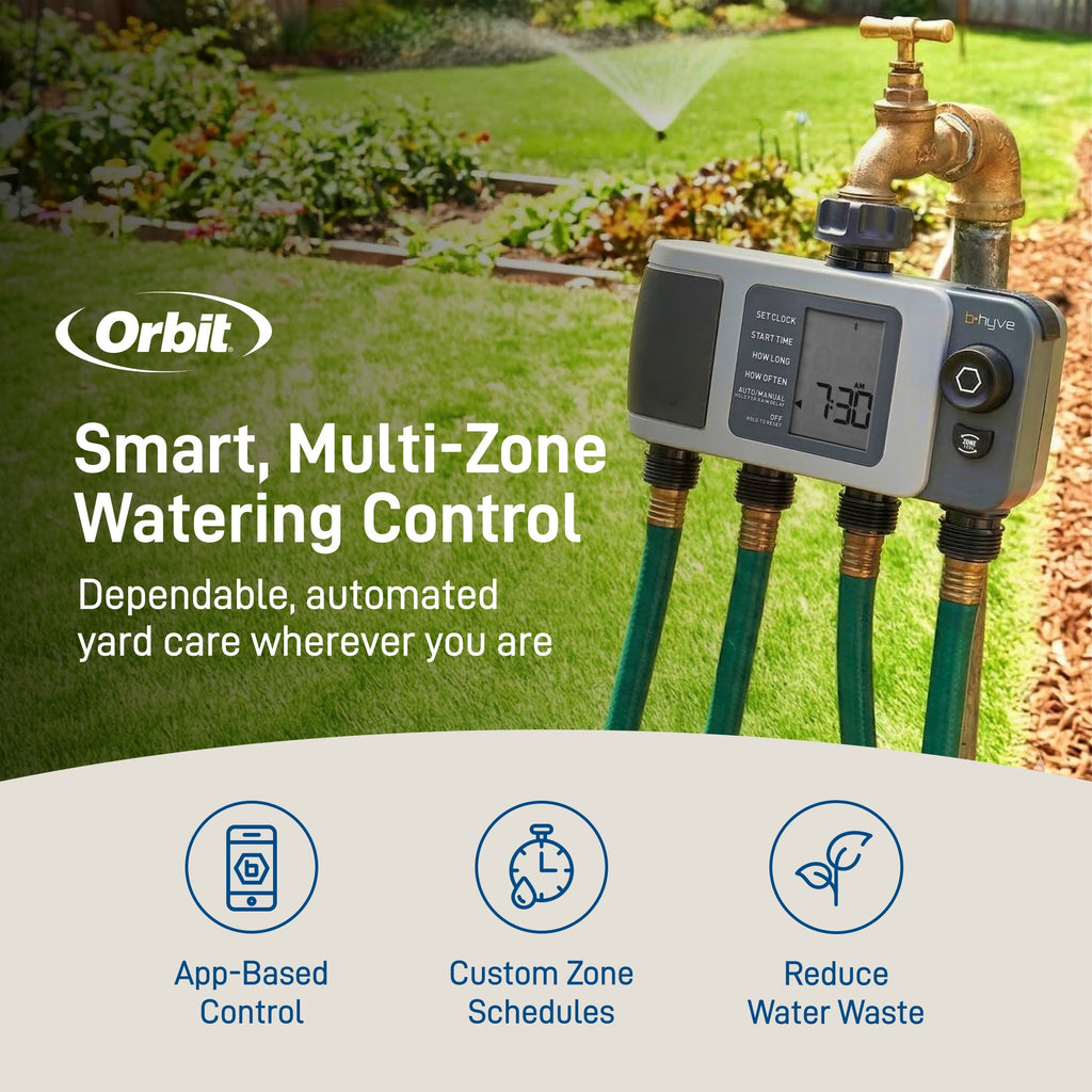 B-hyve XD 4-Outlet Smart Hose Faucet Sprinkler Timer with B-hyve Smart Gen 2 Hub | 24639
