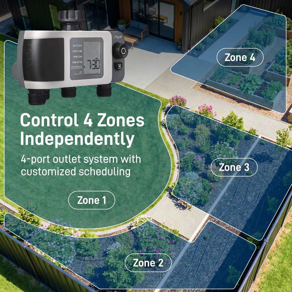 B-hyve XD 4-Outlet Smart Hose Faucet Sprinkler Timer with B-hyve Smart Gen 2 Hub | 24639