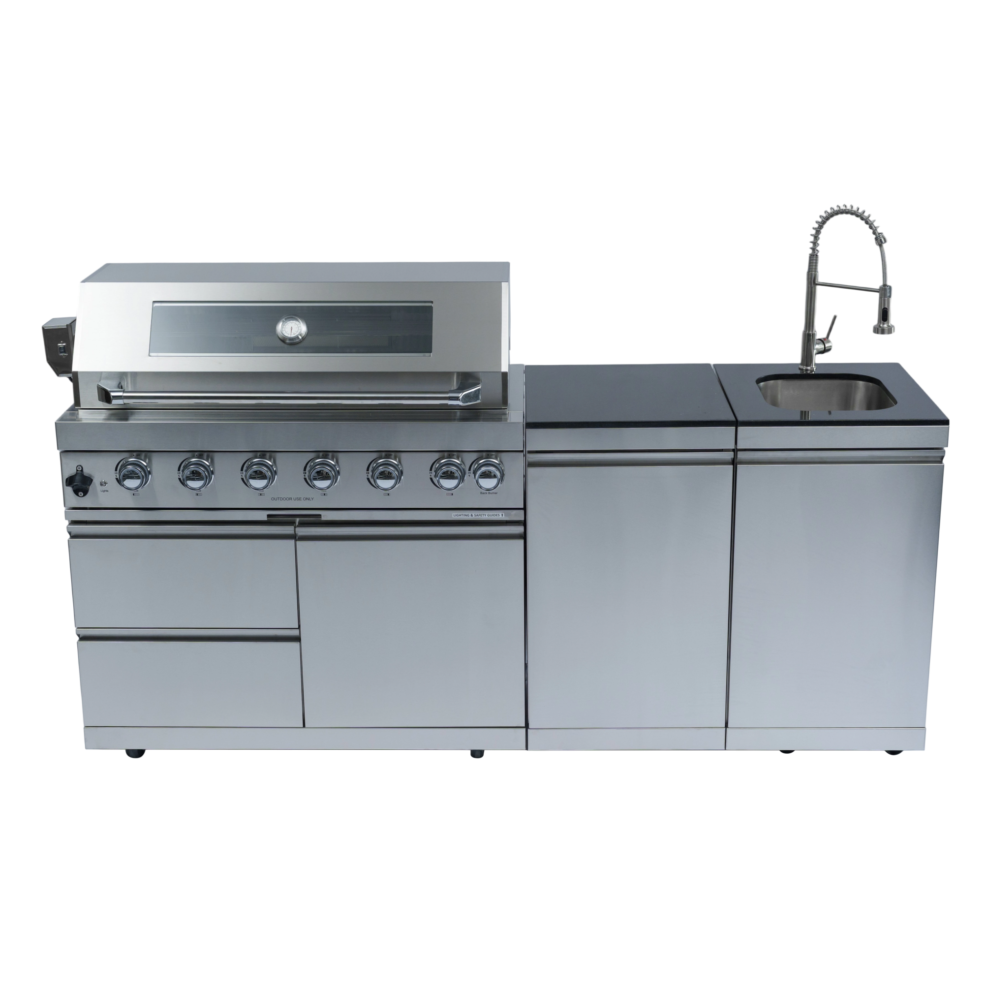 82" 6-Burner 85000 BTU Silver Outdoor Kitchen Island Grill + Storage Cabinets & Drawers & Sink/Faucet