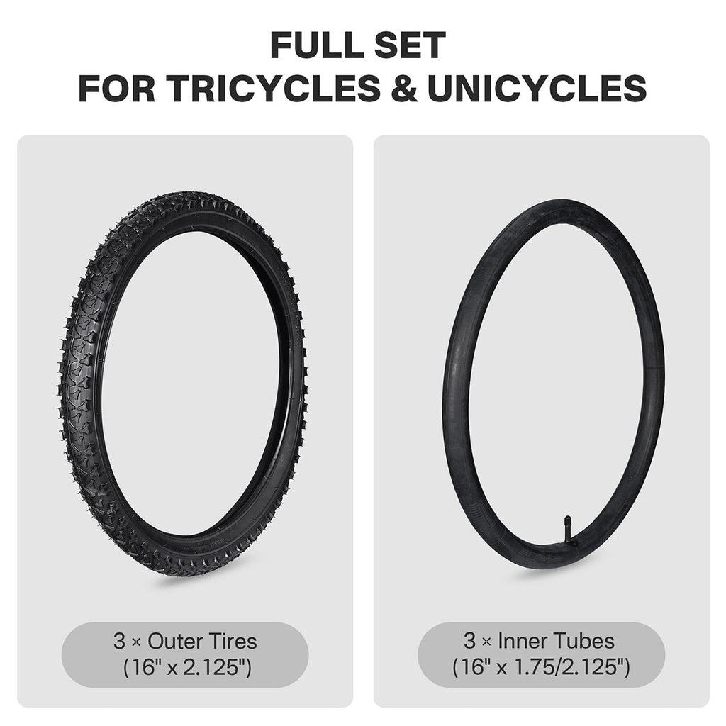 Yescom 16"-24" Opt. Bicycle Tires & Tubes 3-Pack for Trike & Unicycle