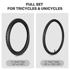 Yescom 16"-24" Opt. Bicycle Tires & Tubes 3-Pack for Trike & Unicycle