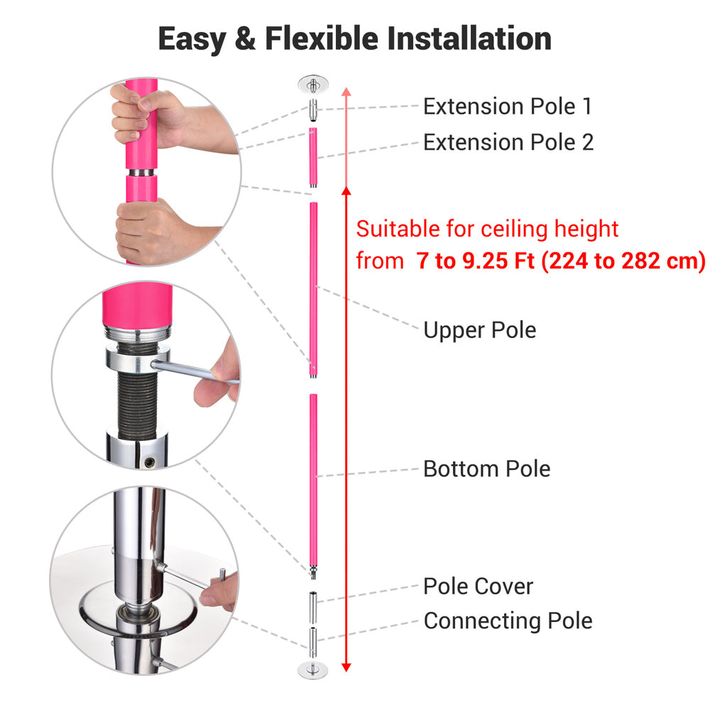 Yescom Silicone Portable Spinning Pole D45mm Ceilling Height Options