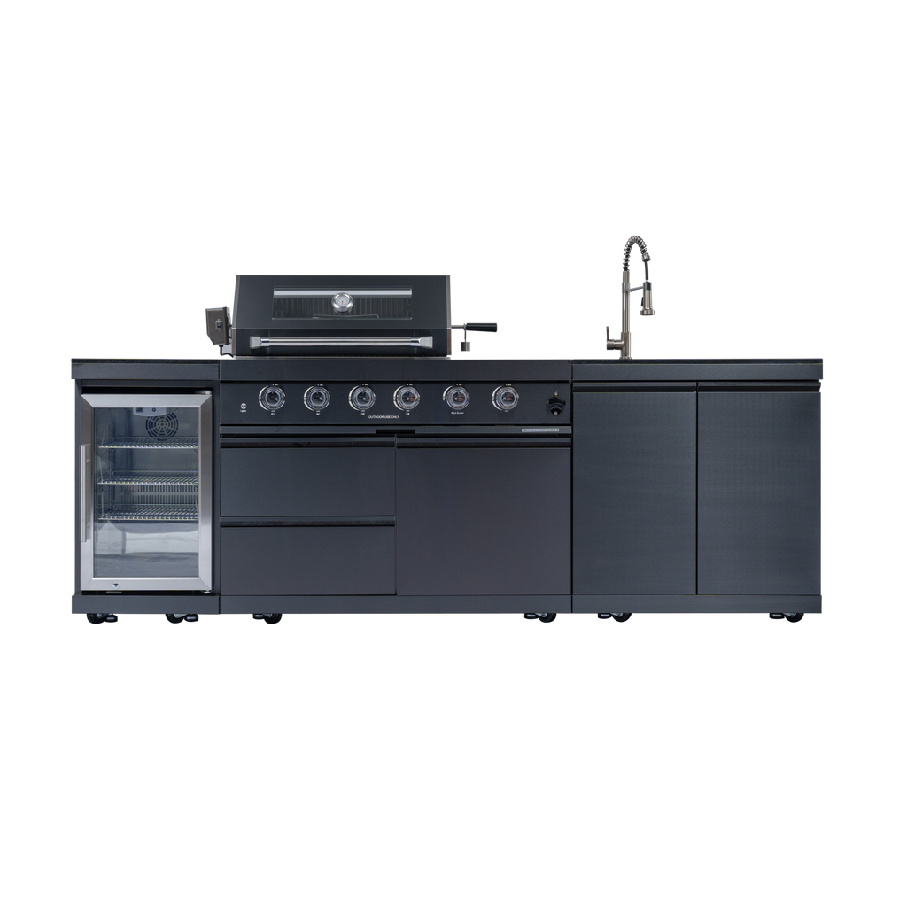 NG 104" 4-Burner 72,000 BTU Black Outdoor Kitchen Island Grill Rotisserie