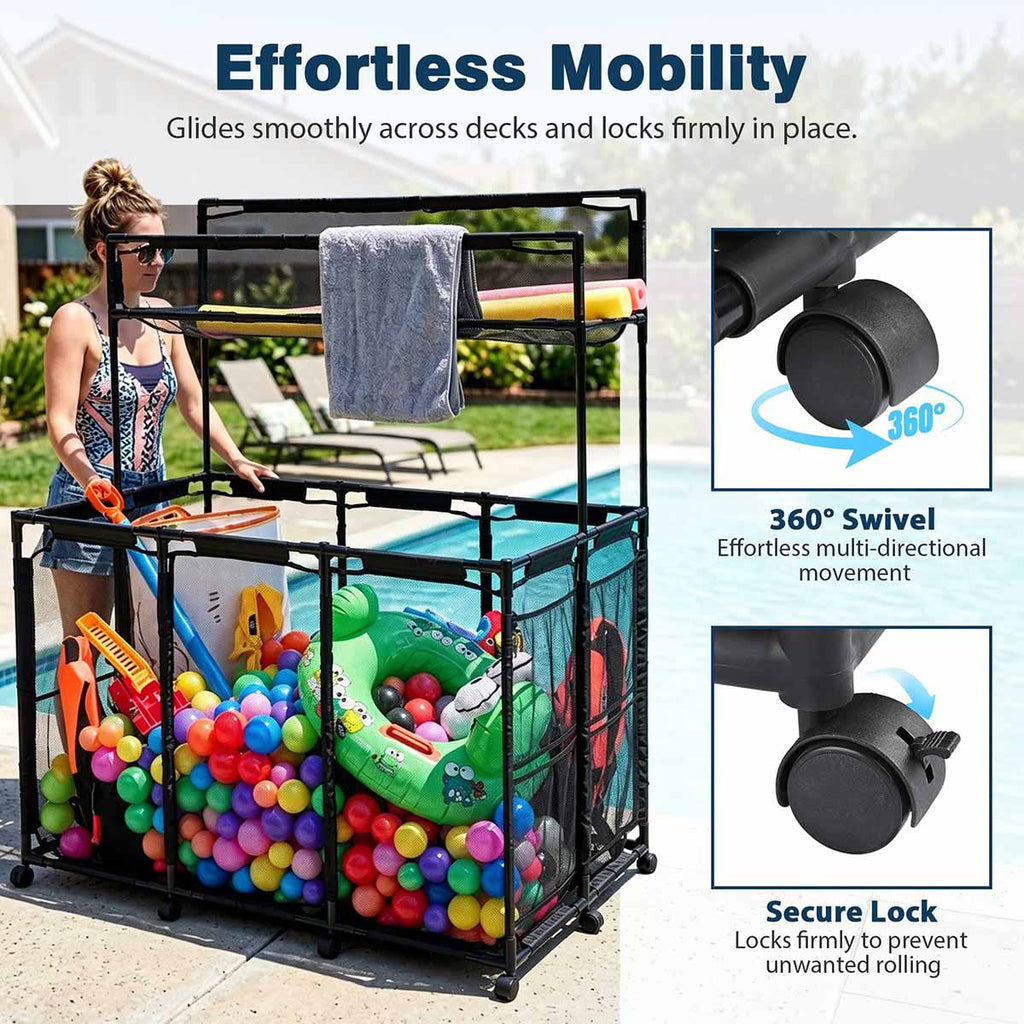 Yescom Pool Toy Storage Bin Mesh Rolling Cart - Steel