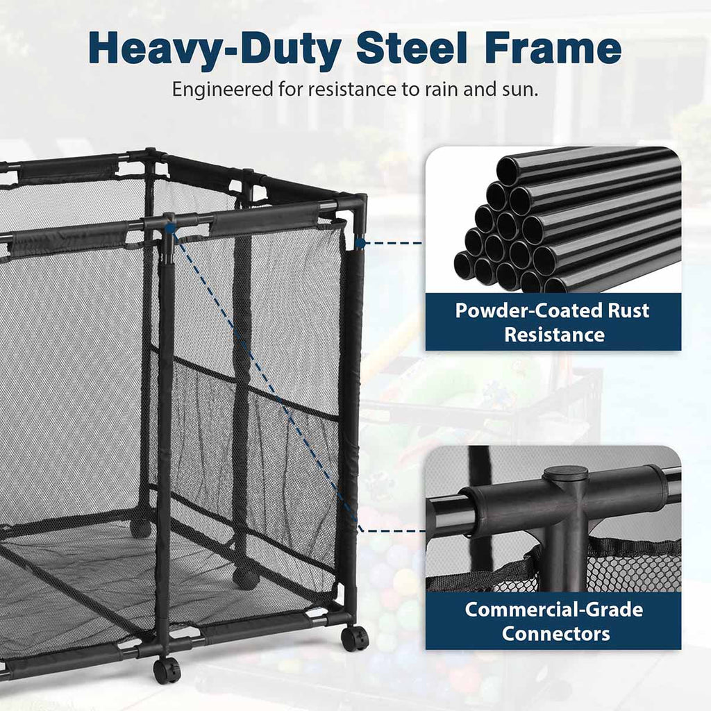 Yescom Pool Toy Storage Bin Mesh Rolling Cart - Steel
