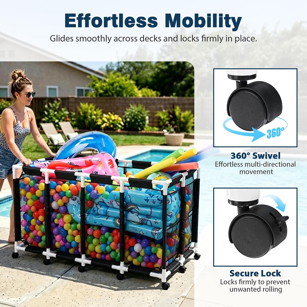 Yescom Stable PVC Pool Toy Storage Bin Mesh Rolling Cart
