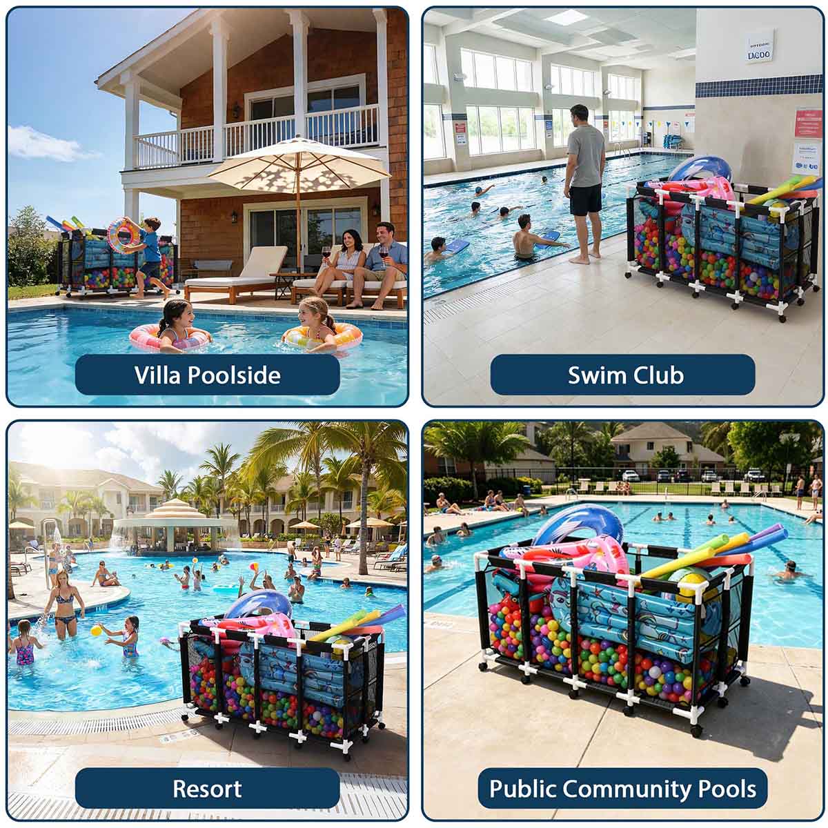 Yescom Stable PVC Pool Toy Storage Bin Mesh Rolling Cart
