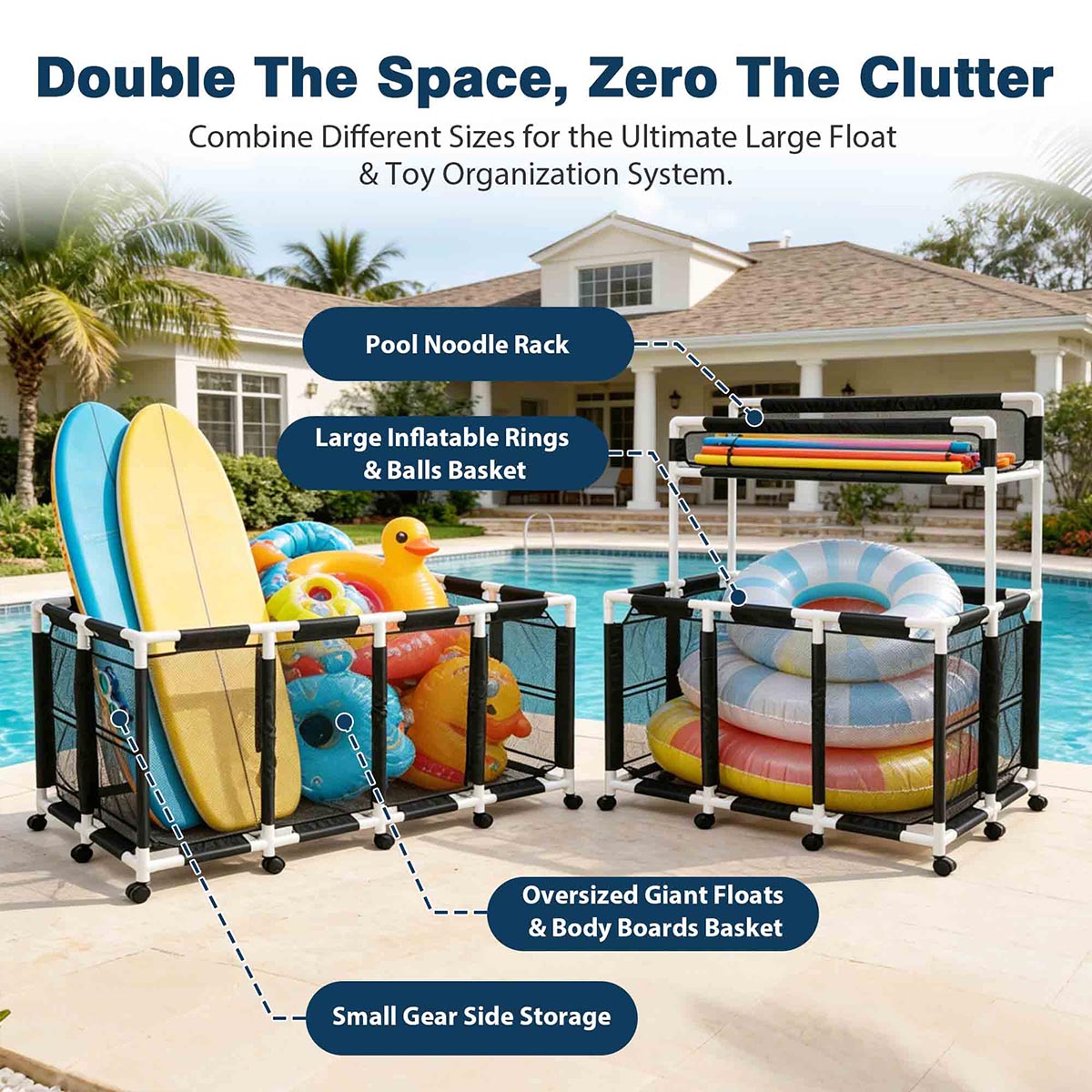 Yescom Stable PVC Pool Toy Storage Bin Mesh Rolling Cart
