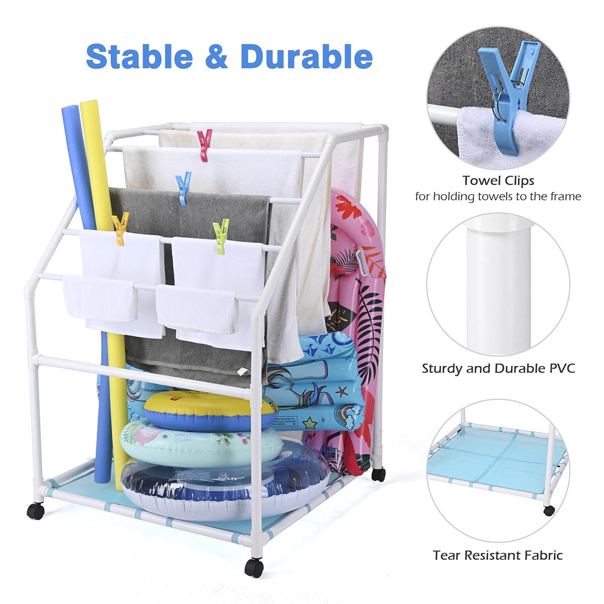 Yescom Pool Towel Rack Hot Tub PVC Drying Rack