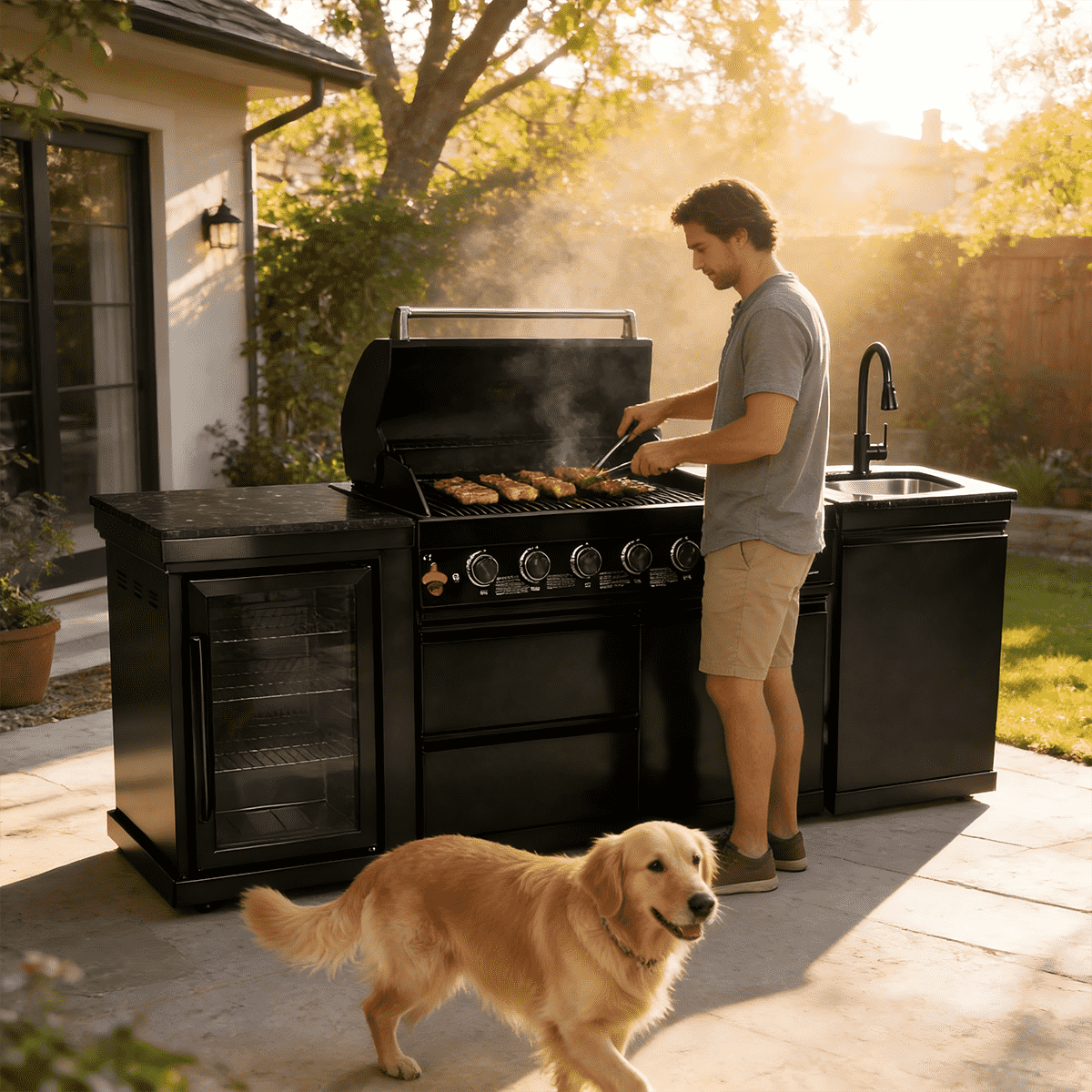 82" 6-Burner 85,000 BTU Gas Outdoor Kitchen Island Grill Stainless Steel Sink Wine Cooler