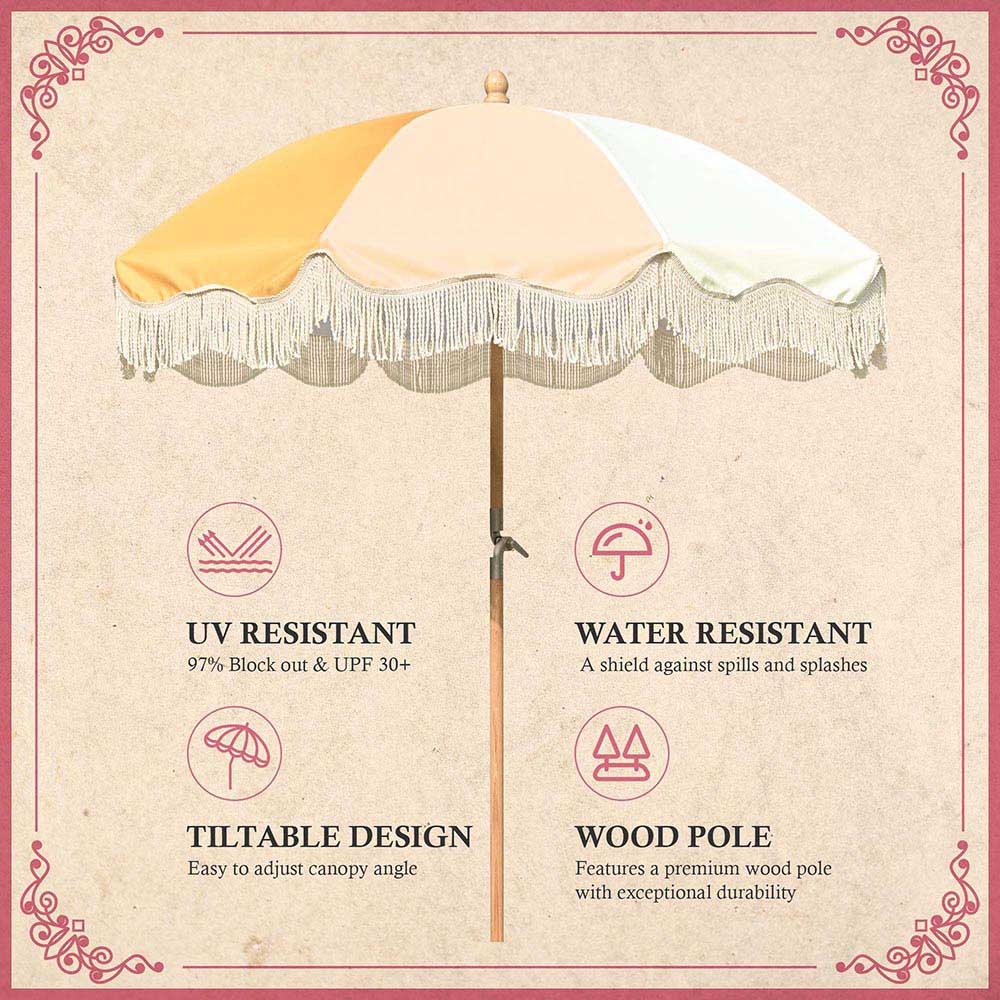 LAGarden Patio Outdoor Market Fringe Umbrella Tilt Palm Springs