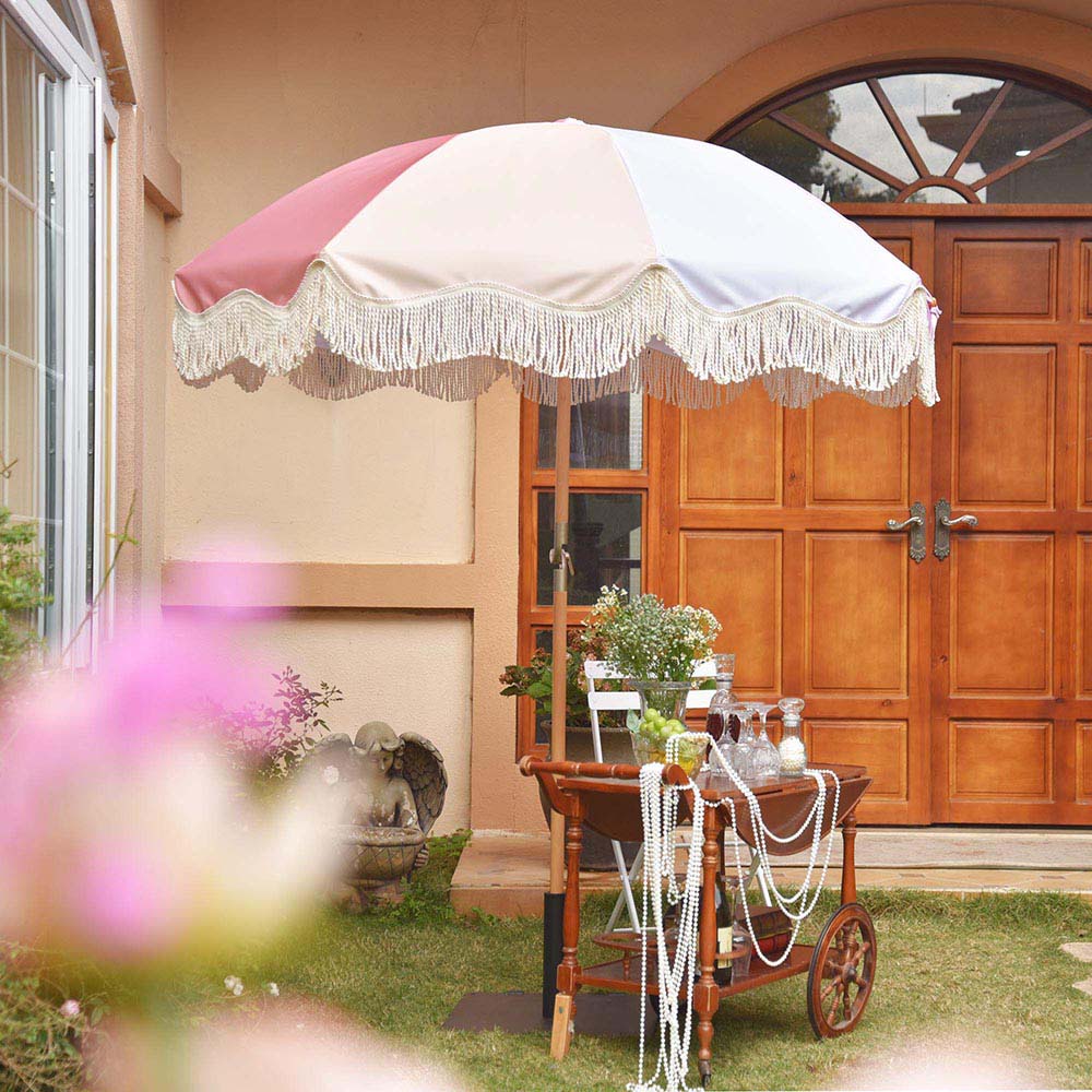 LAGarden Patio Outdoor Market Fringe Umbrella Tilt Palm Springs