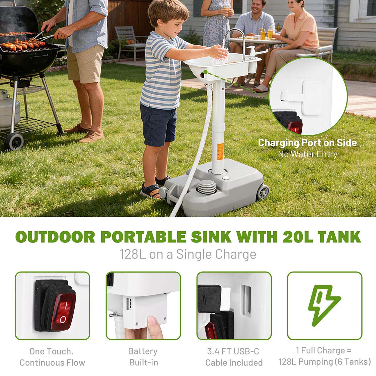Yescom 5Gal Electric Hand Washing Station with Wheels & Handle