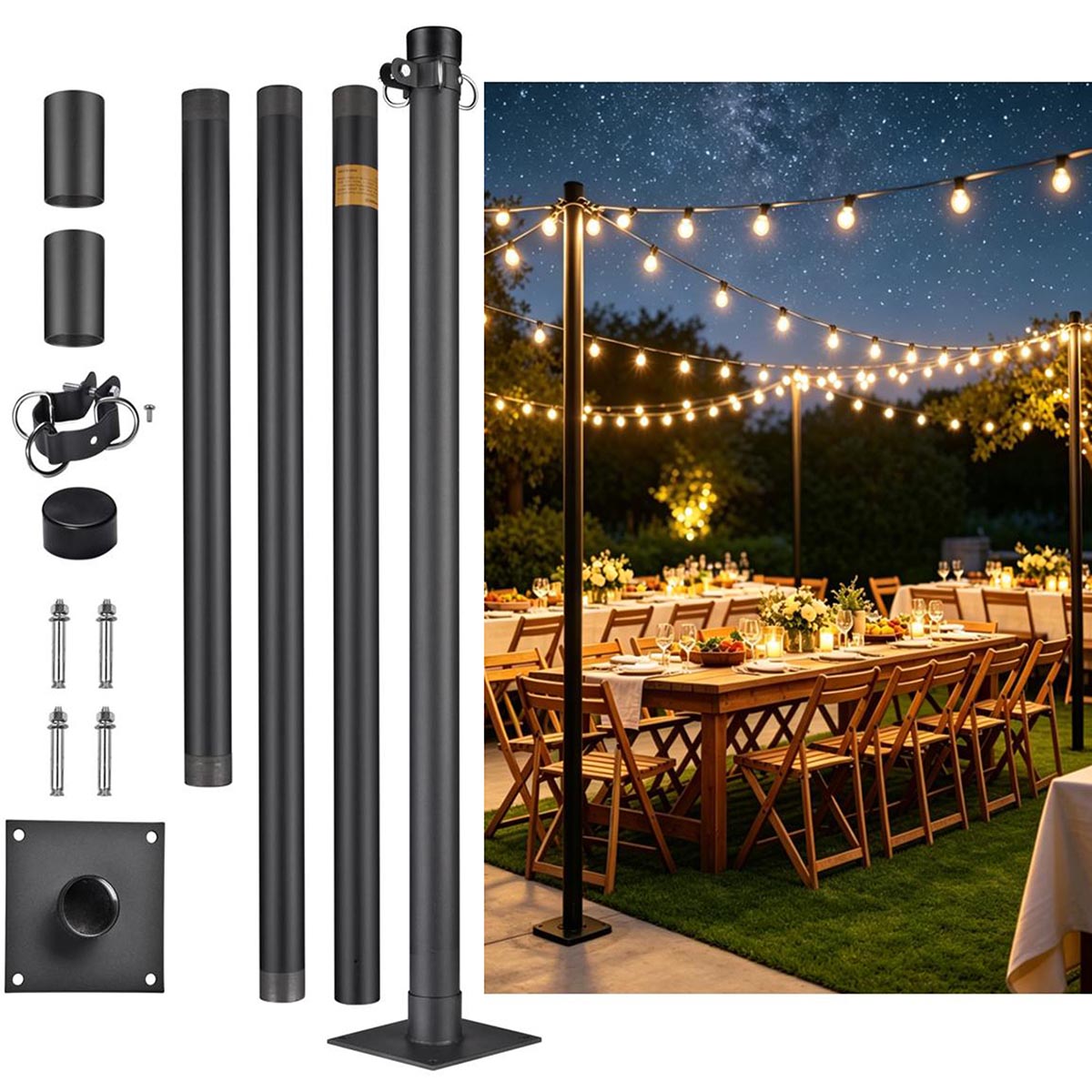 Yescom Shade Sail Posts (Pole, Base, D-Ring Clamp)