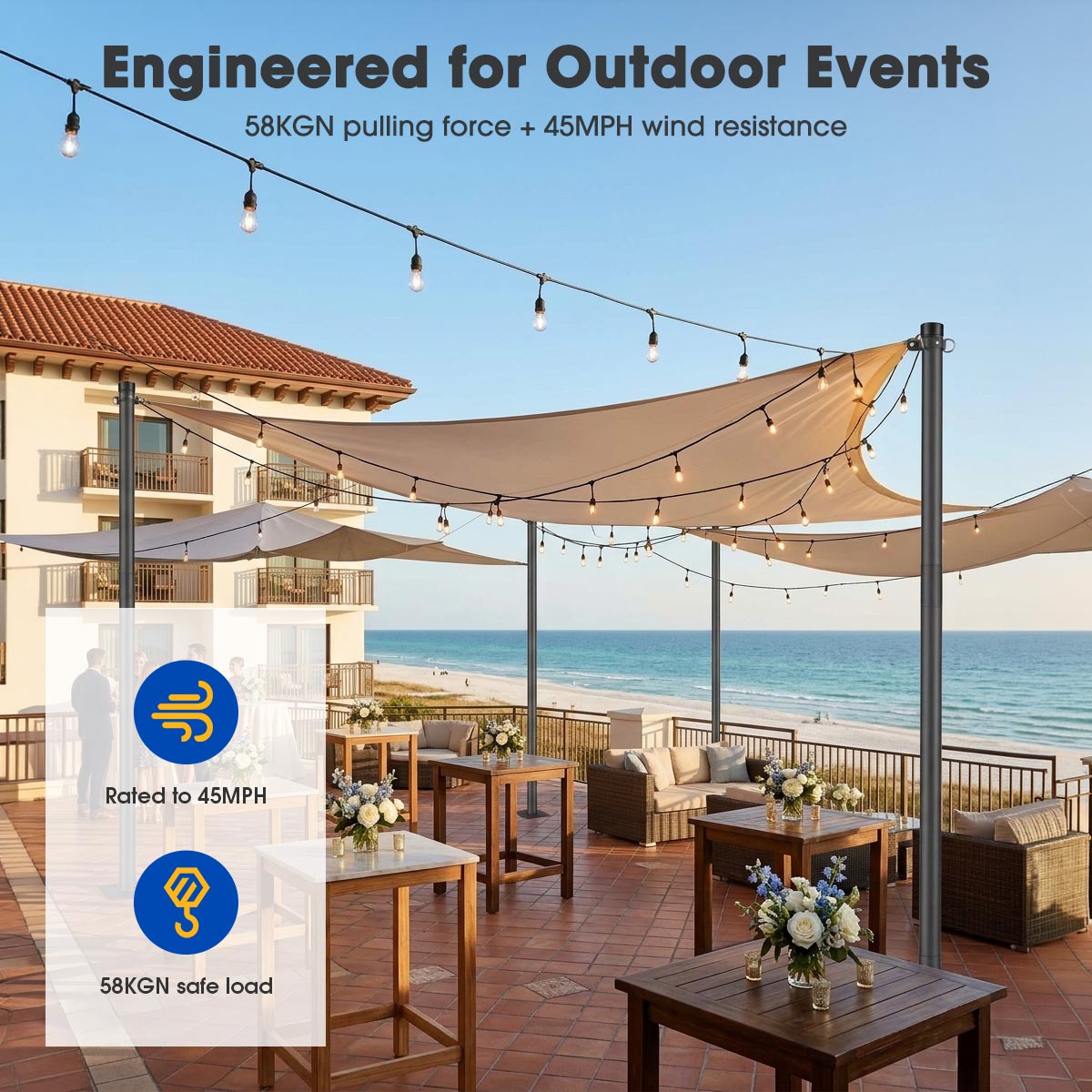 Yescom Shade Sail Posts (Pole, Base, D-Ring Clamp)