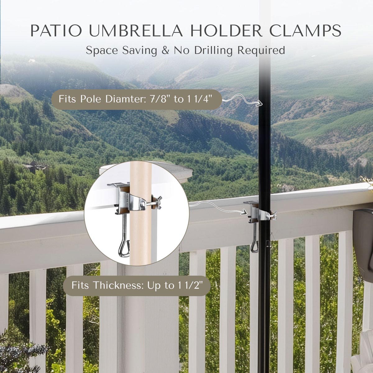 Yescom Pool Patio Umbrella Clamp 1 1/2" Holds Pole D7/8" to D1 1/4"