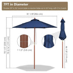 Yescom 7ft Patio Wood Market Umbrella 6-Rib for Golf Courses/Country Clubs