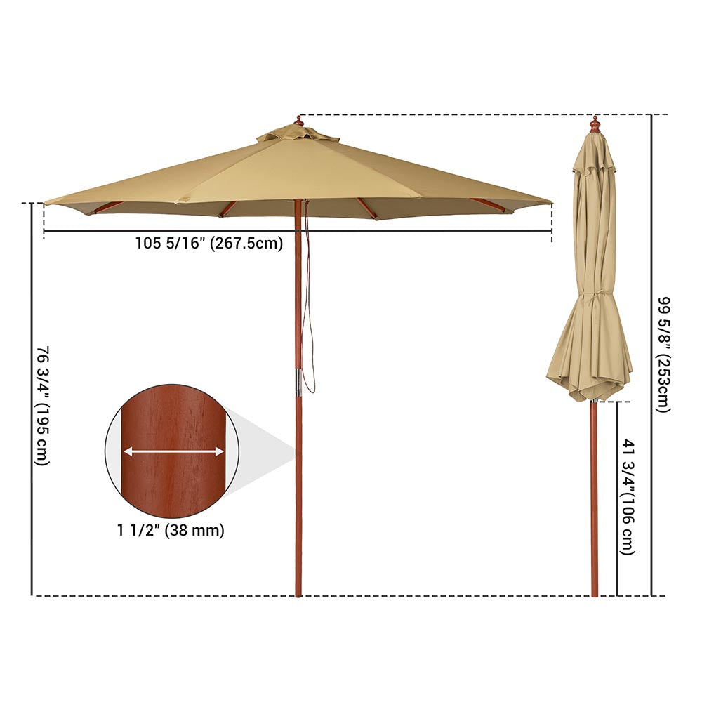 Yescom Custom Patio Umbrellas for Restaurant, Cafe - 9ft Wooden