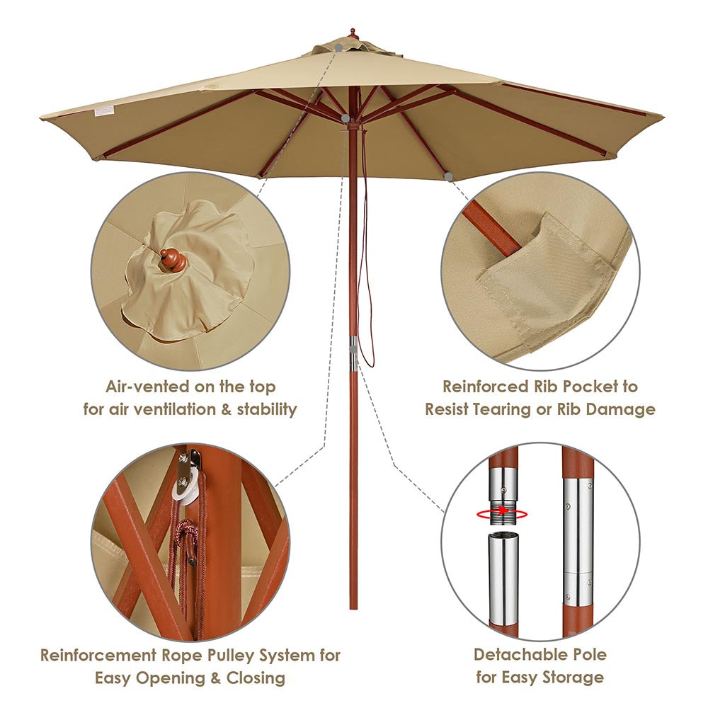 Yescom Custom Patio Umbrellas for Restaurant, Cafe - 9ft Wooden