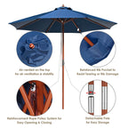 Yescom 9ft Wood Patio Umbrella with Base & Wheels