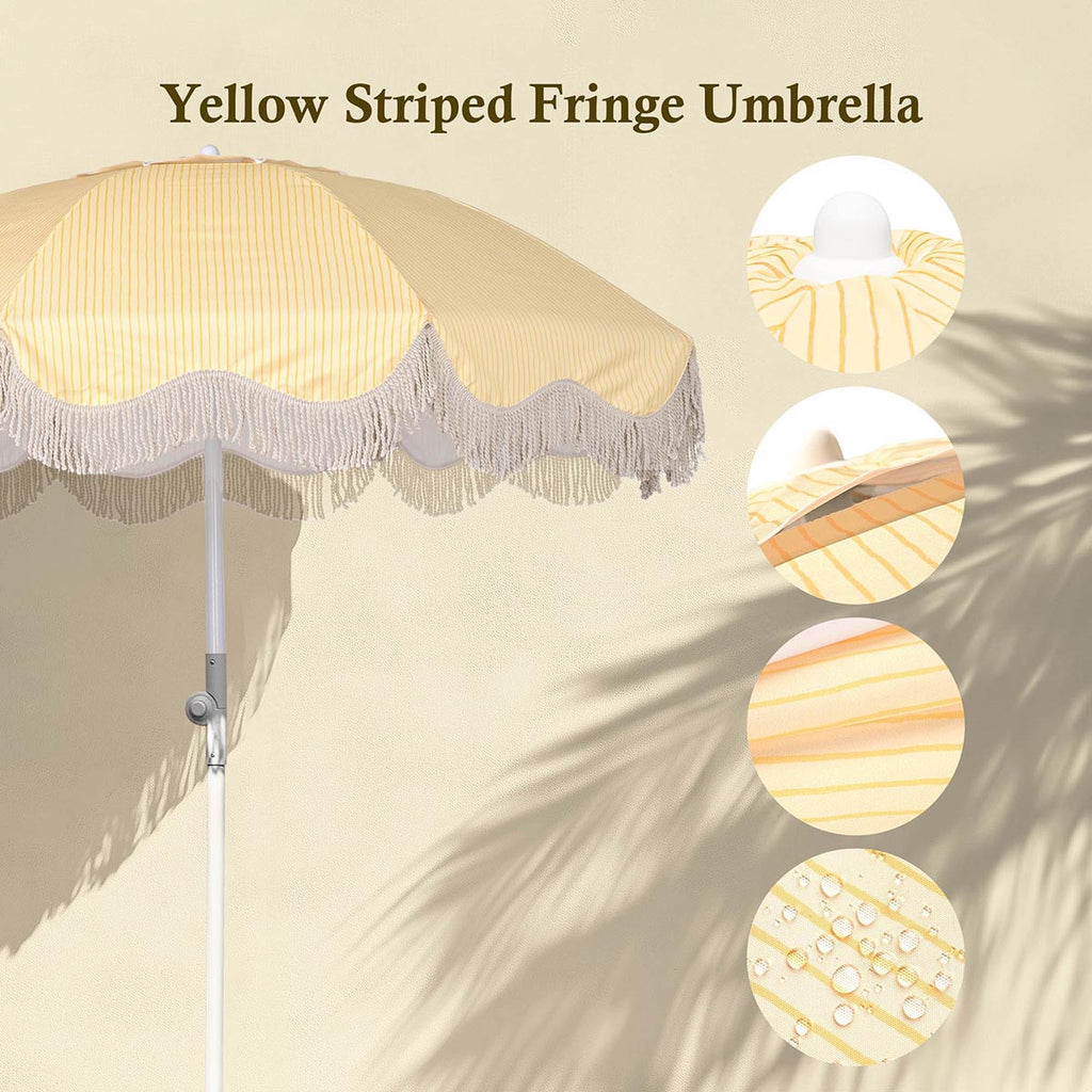 Yescom Fringe Beach Umbrella 6ft 8-rib with Anchor