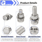 64Pcs 1/4''-20 Hex Head Bolts And Nut & Washer Assortment Kit 304 Stainless Steel