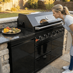 63" 6-Burner 85,000 BTU Black Outdoor Kitchen Island Grill + Marble Countertops