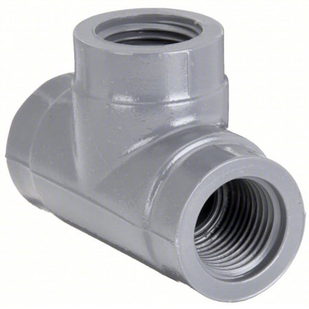 PVC Tee, FNPT x FNPT x FNPT, 1-1/4 in Pipe Size