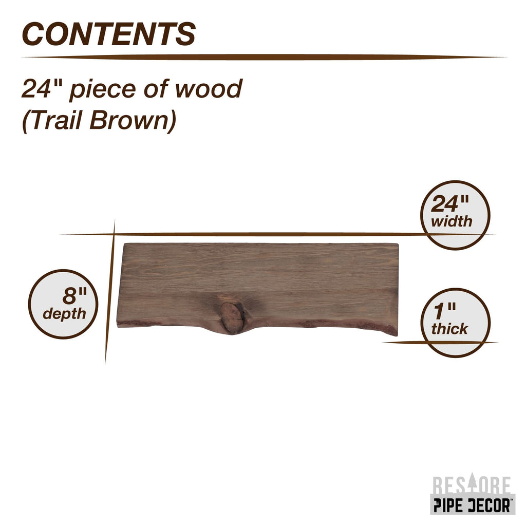 RESTORE Trail Brown 24 in. Live Edge Wood Shelf (Wood Only)