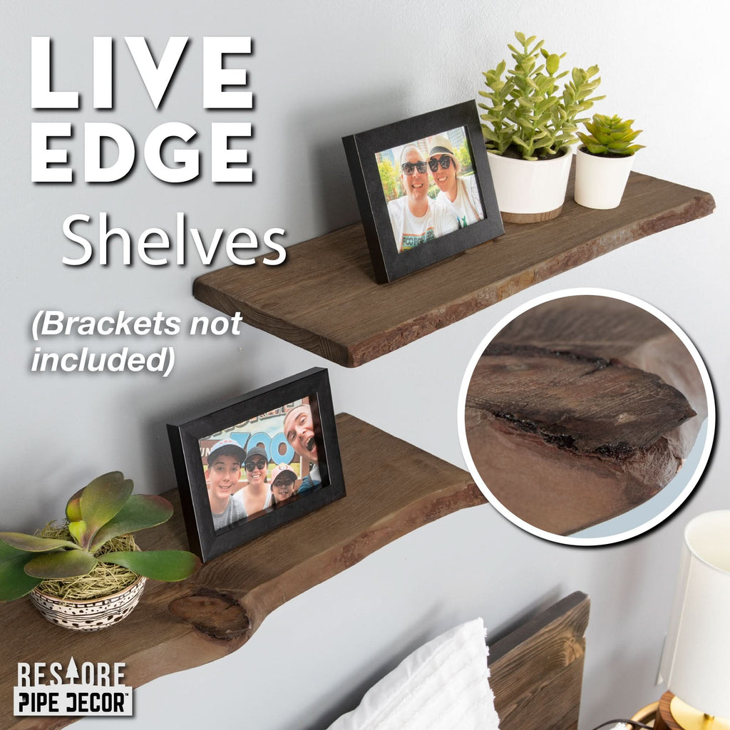 RESTORE Trail Brown 24 in. Live Edge Wood Shelf (Wood Only)