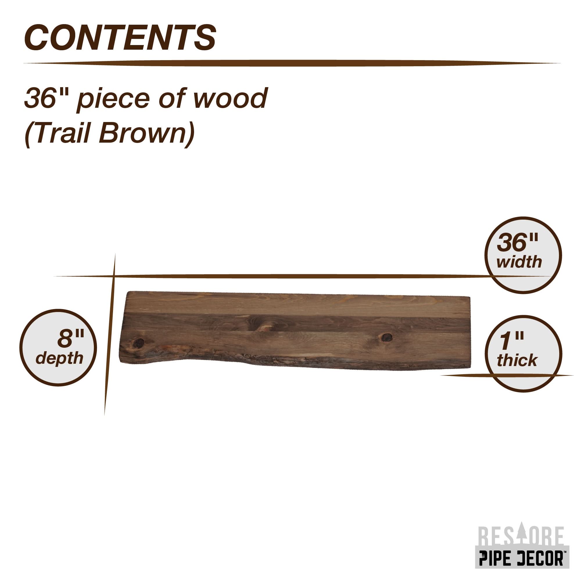 RESTORE Trail Brown 36 in. Live Edge Wood Shelf (Wood Only)