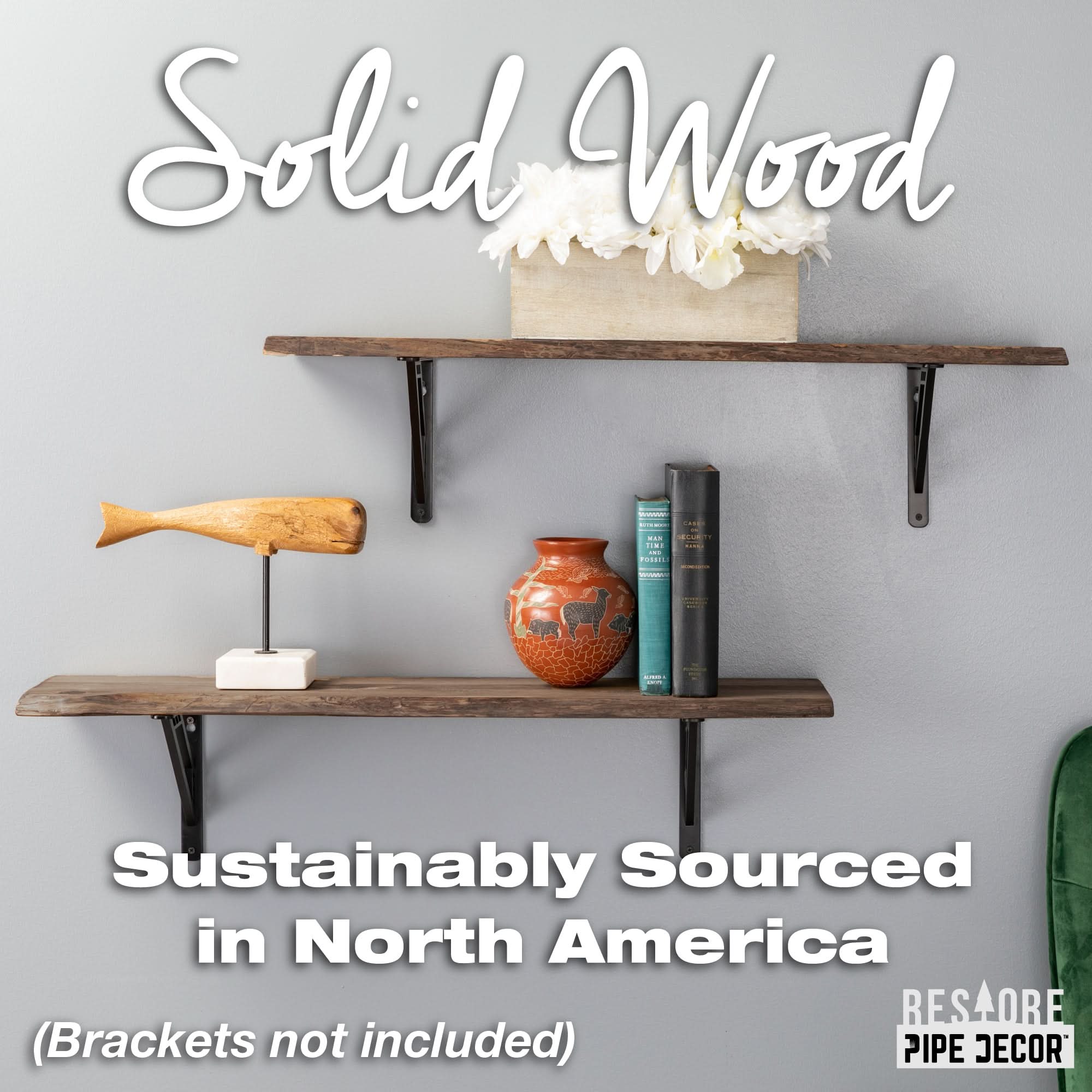 RESTORE Trail Brown 36 in. Live Edge Wood Shelf (Wood Only)