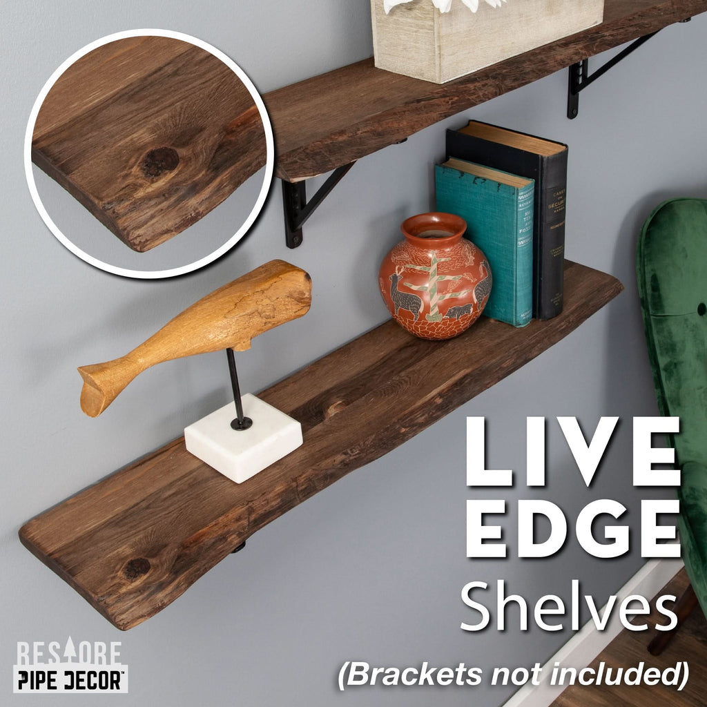 RESTORE Trail Brown 36 in. Live Edge Wood Shelf (Wood Only)