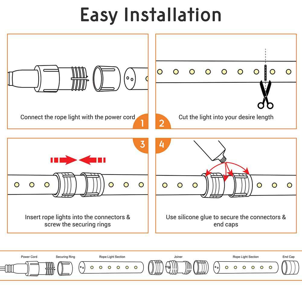 Yescom LumeVine Commercial Rope Light - 120V, 1/2"(13mm), RGB