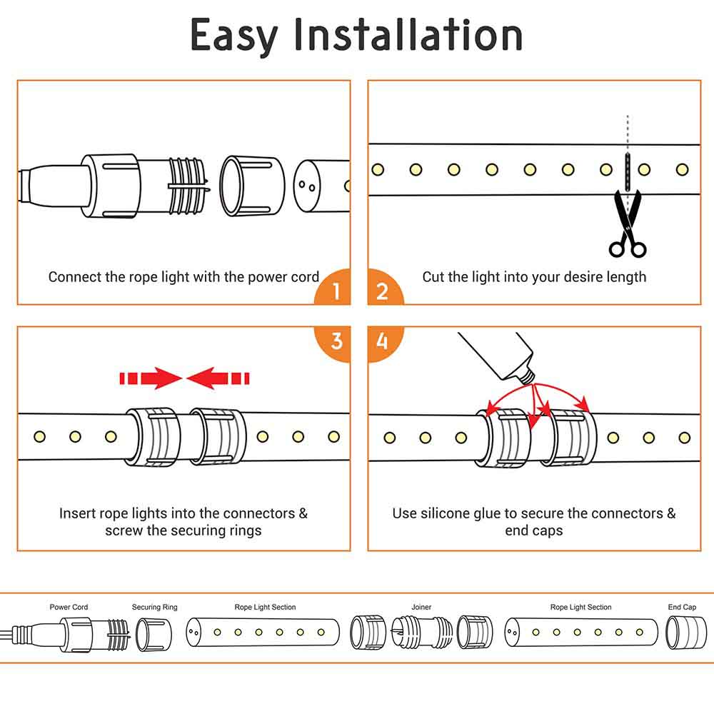 Yescom LumeVine Commercial Rope Light - 120V, 1/2"(13mm), Warm White