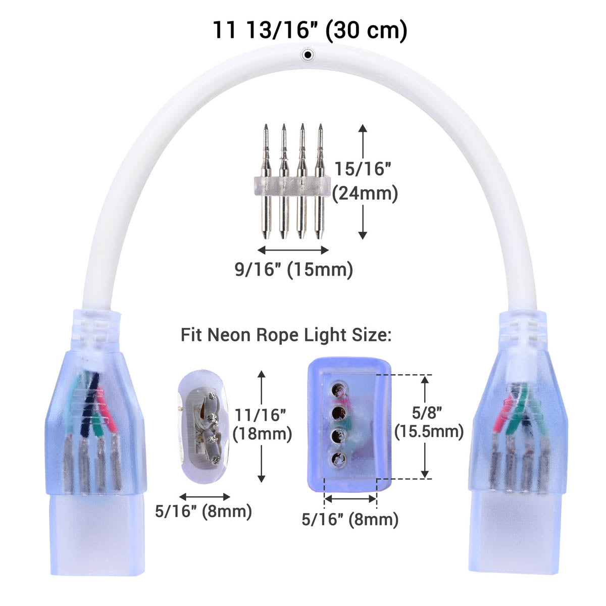 Yescom LED Neon Splice Kit 4-Wire Connectors & Pins 10-Set 18x8mm