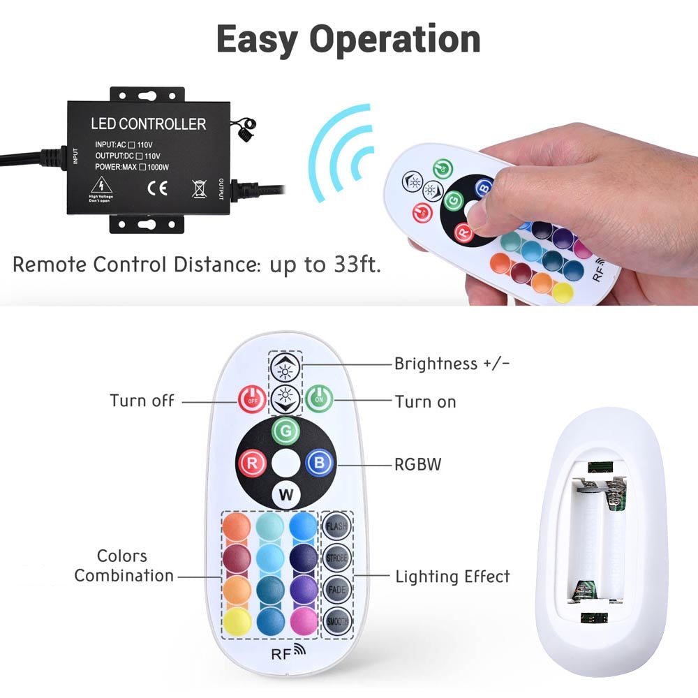 Yescom BiLume RGBW Neon Rope Light App & RF Control 120V Outdoor IP65