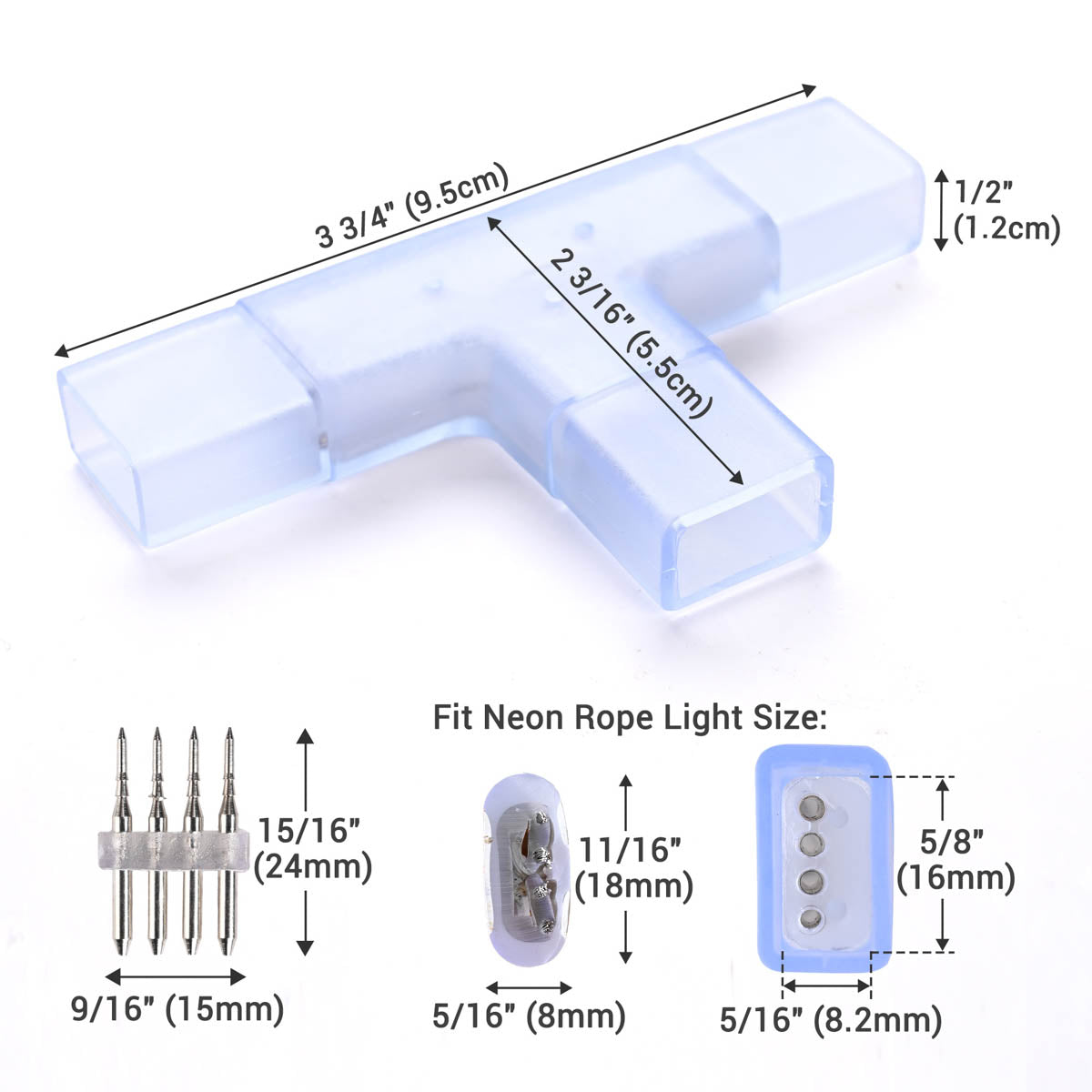 Yescom LED Neon Splice Kit 4-Wire Connectors & Pins 10-Set 18x8mm