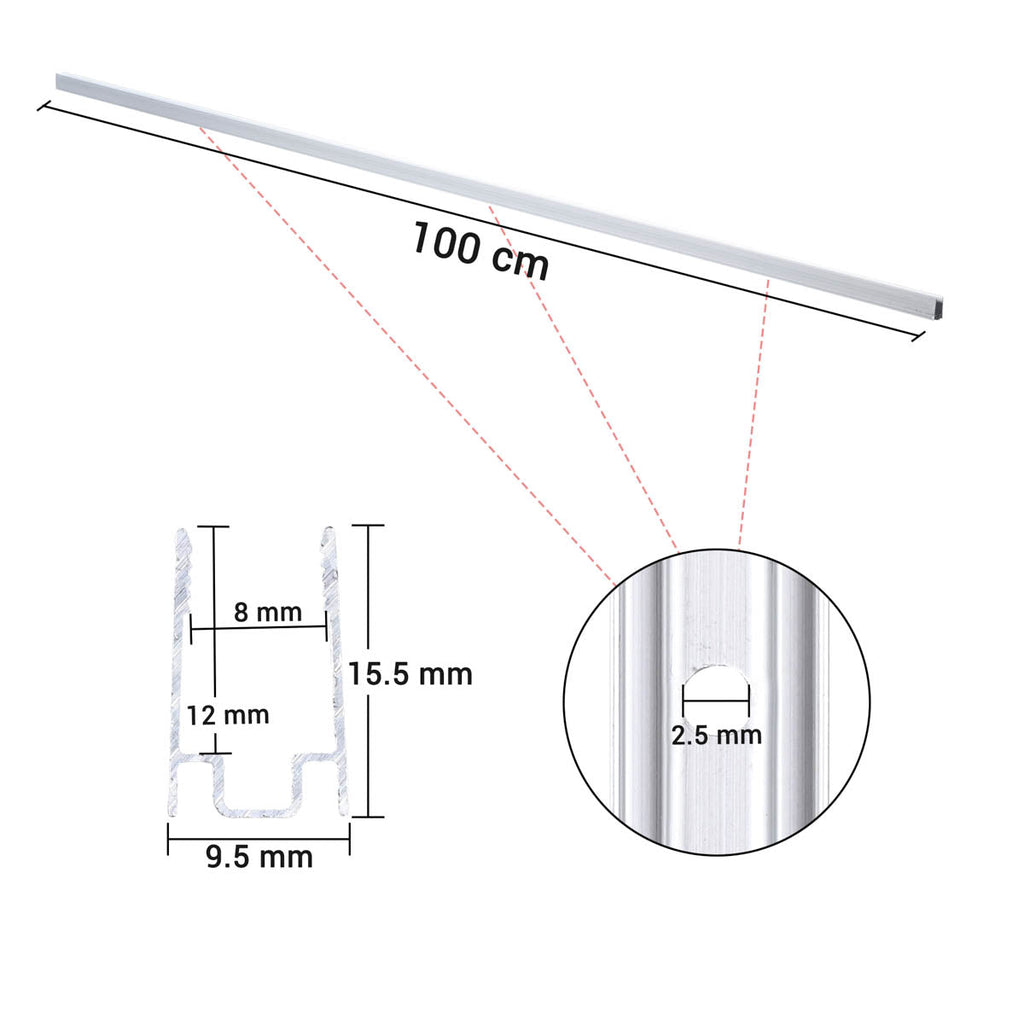 Yescom Aluminium LED Channel Track 8x12mm for RGB Neon Rope Light