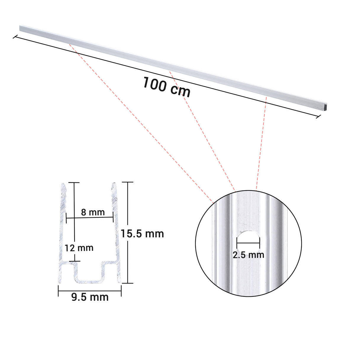 Yescom Aluminium LED Channel Track 8x12mm for RGB Neon Rope Light