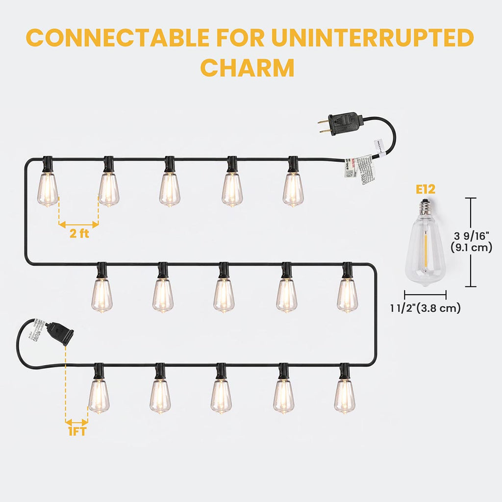 Yescom 120V Commercial String Lights ST38-Bulb 2700K 200ft - (4x)50ft