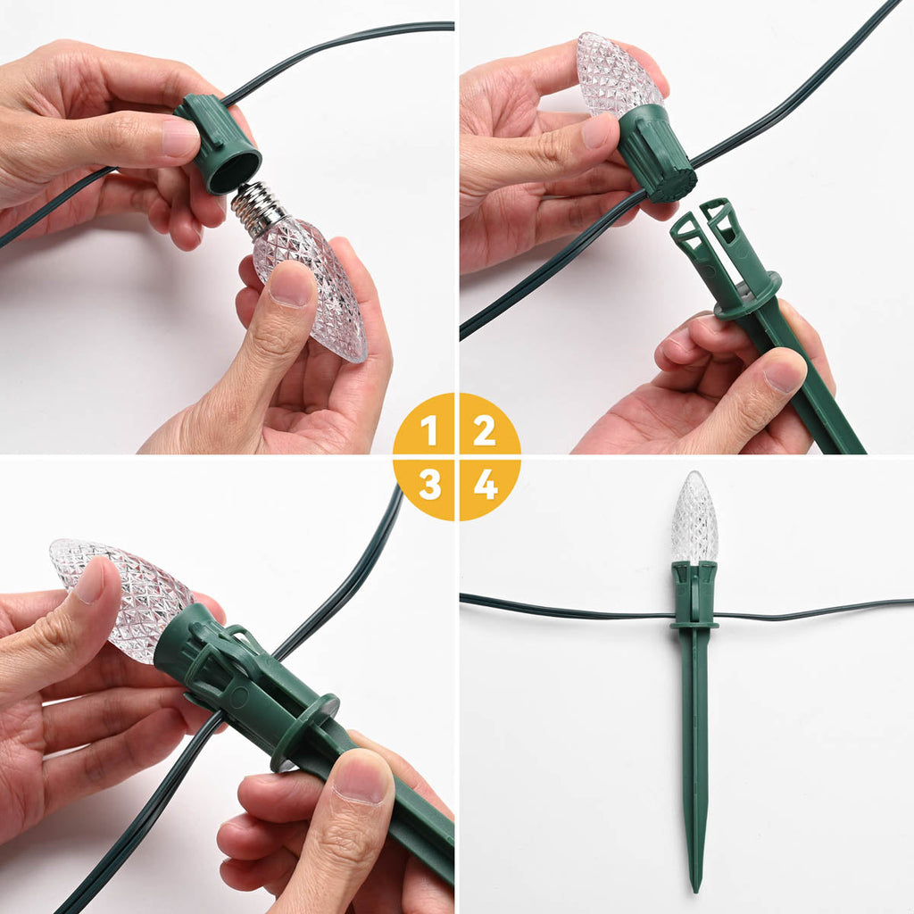 Yescom C7 C9 Christmas Light Clips, Hangers, Stakes, End Caps