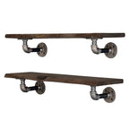 24” Trail Brown Live Edge Wood Shelf with L-Shaped Pipe Brackets (2-Pack)