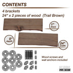 24” Trail Brown Live Edge Wood Shelf with L-Shaped Pipe Brackets (2-Pack)