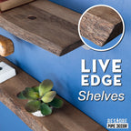 24” Trail Brown Live Edge Wood Shelf with L-Shaped Pipe Brackets (2-Pack)