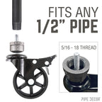 Swivel Caster Wheels for  ½” Pipe with Locking Mechanism (4-Pack)