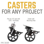 Swivel Caster Wheels for  ½” Pipe with Locking Mechanism (4-Pack)