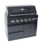 NG 85" 6-Burner 85,000 BTU Black Outdoor Kitchen Island Grill Refrigerator + Rotisserie Kit + Sink